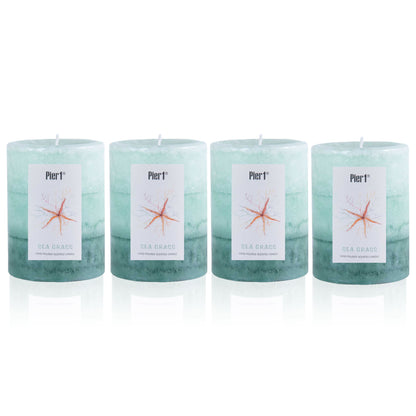 Pier 1 Sea Grass Layered 3x4 Set of 4 Pillar Candles