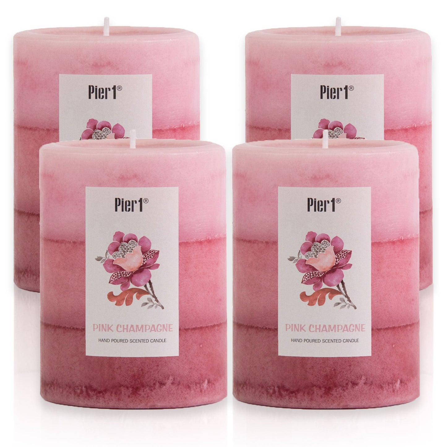 Pier 1 Pink Champagne 3x4 Layered Set of 4 Pillar Candles