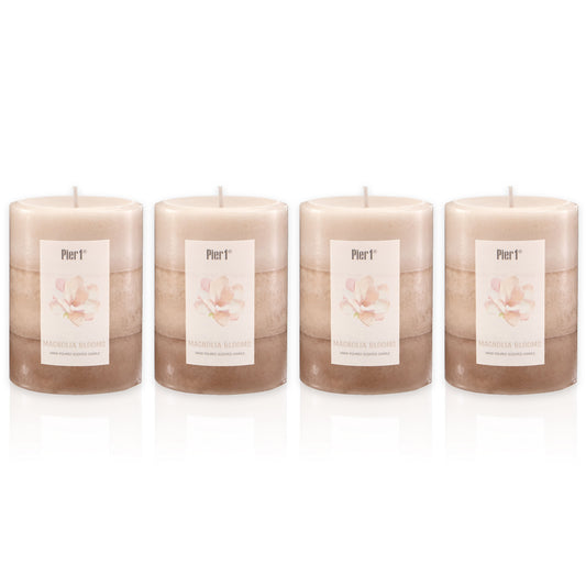 Pier 1 Magnolia Blooms 3X4 Layered Set of 4 Pillar Candles